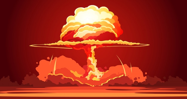 無料のベクター 砂漠の武器で原子キノコ雲の核爆発ライジングオレンジ火の玉