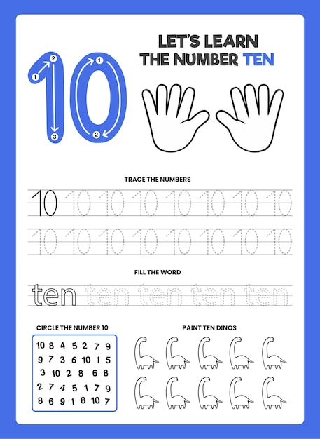 Free Vector | Number 10 worksheet template