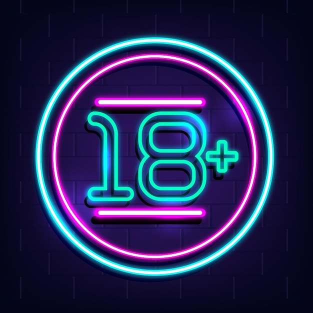 Free Vector | Number 18+ in neon style