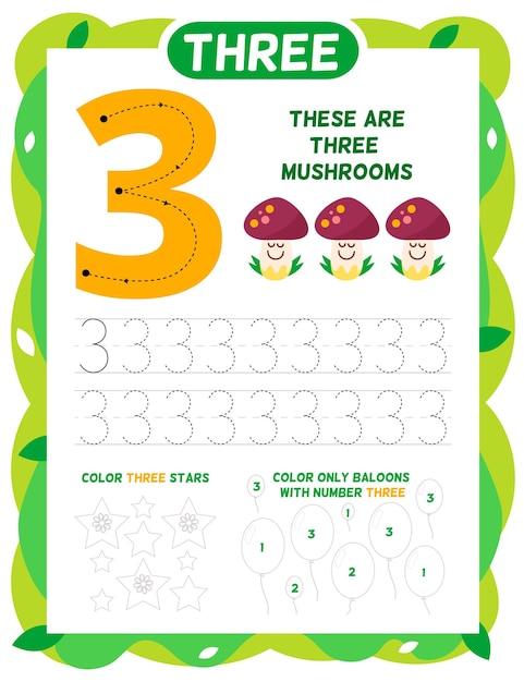 Free Vector | Number 3 worksheet template