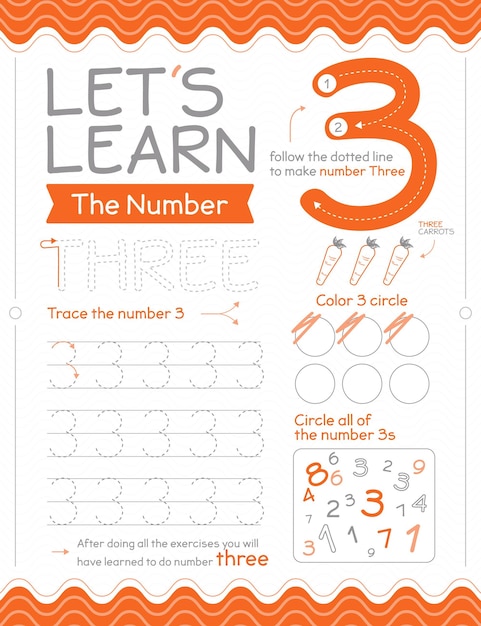 Free Vector | Number 3 worksheet with circles