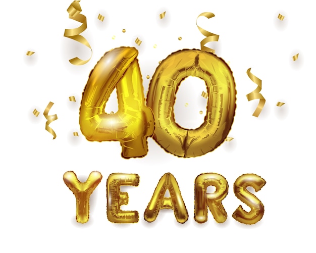 40歳の誕生日のお祝い金箔ヘリウムバルーンプレゼント ナンバー40ホイルバルーン プレミアムベクター
