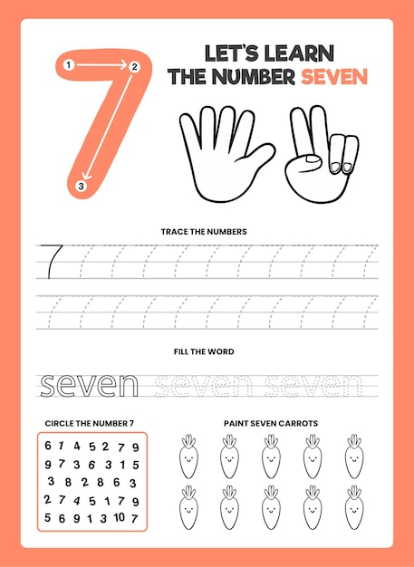 free vector number 7 worksheet template