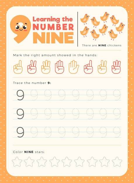 Free Vector | Number 9 worksheet template