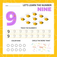 Free Vector Number Nine Worksheet For Kids