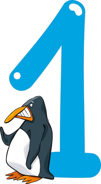 Number one and penguin | Premium Vector