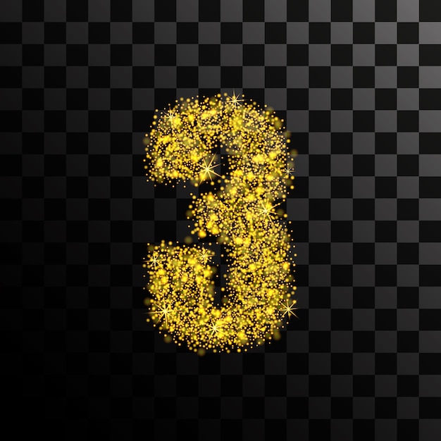 Premium Vector | Number three of gold glitters and shine