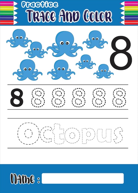 Premium Vector | Number tracing and coloring octopus for kids