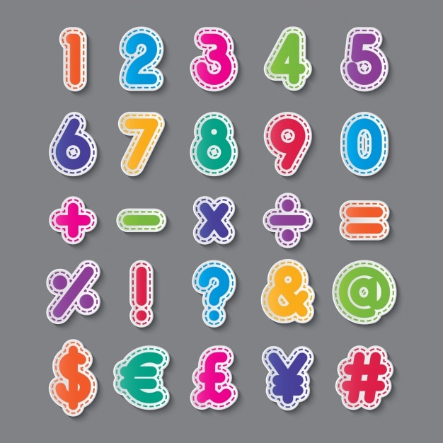 Download Numbers and symbols of colors Vector | Free Download