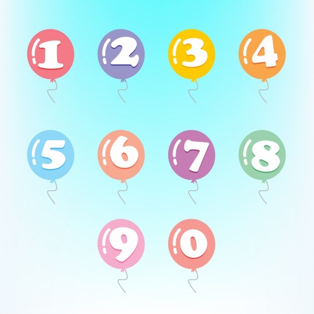 Download Free Vector | Numbers in coloured balloons