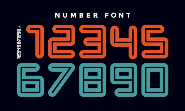 数字フォント 数字と数字のスポーツフォント 幾何学的な通常の余分な太字の丸いアウトライン番号 プレミアムベクター