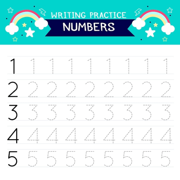 Premium Vector | Numbers tracing template with rainbows