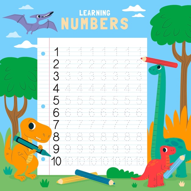 free vector numbers tracing worksheet template for children