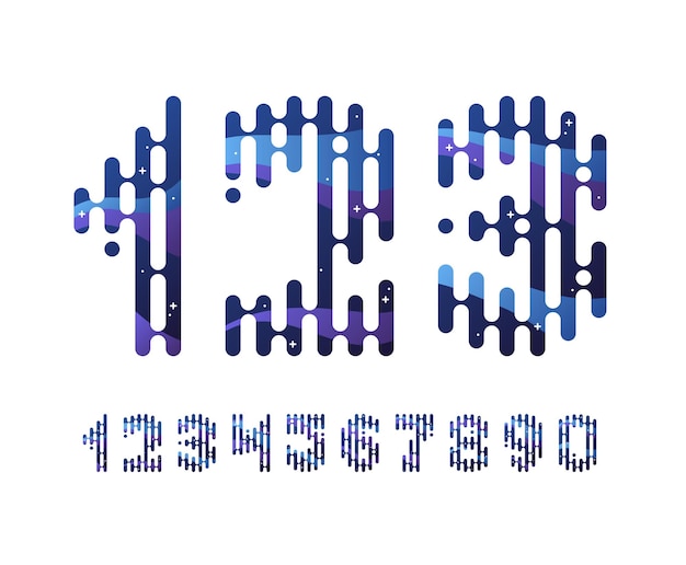 数字 シンプルなドットスペーステーマカラー幾何学図形の数字と数字のセット プレミアムベクター