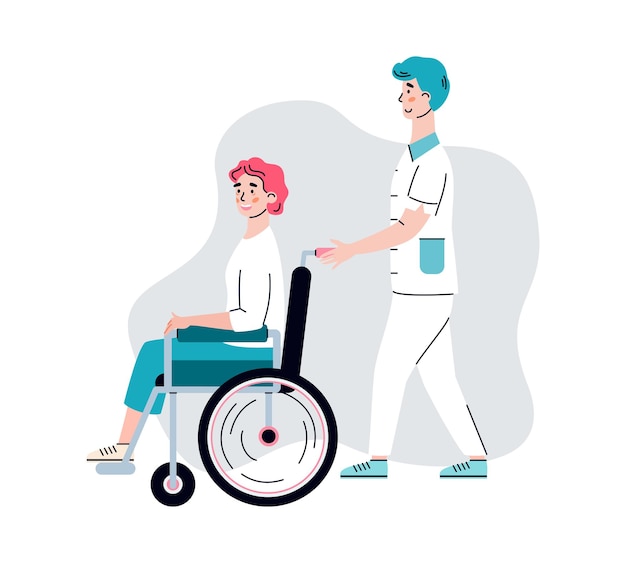 Premium Vector | Nurse pushing wheelchair with disabled woman flat ...