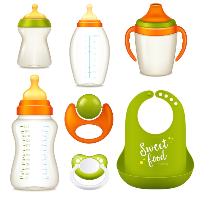 Download Free Vector | Nurser baby bottles collection
