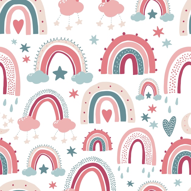 Premium Vector | Nursery seamless pattern with rainbows