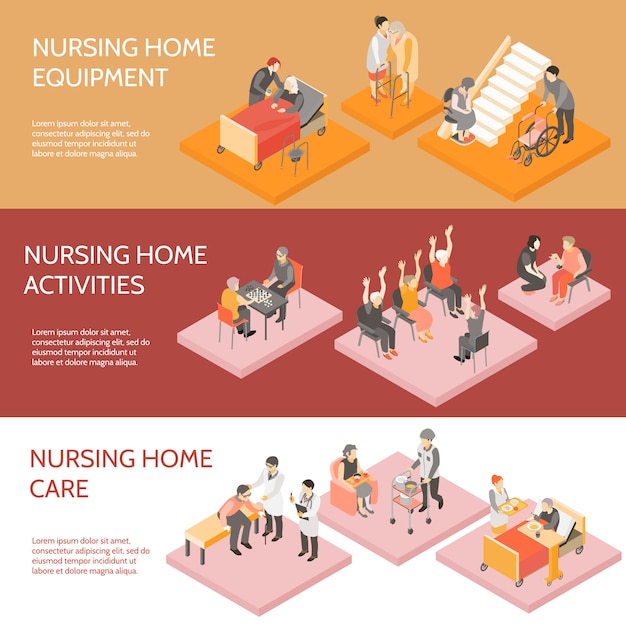 Download Nursing home isometric horizontal banners Vector | Free ...