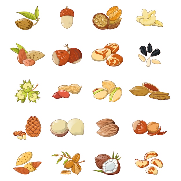 Nut types food icons set | Premium Vector