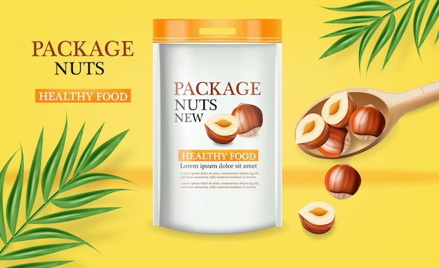 Download Nuts package realistic mock up design | Premium Vector