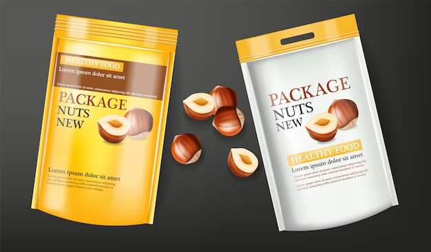 Nuts package realistic mock up illustration Premium Vector