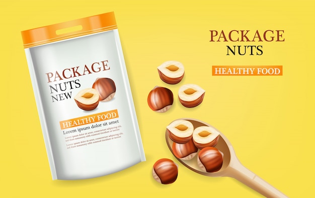 Download Premium Vector | Nuts package realistic mock up illustration