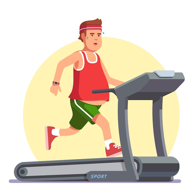 Free Vector Obese Young Man Running On Treadmill