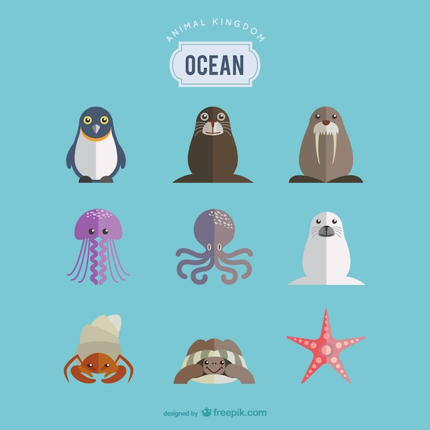 Download Free Vector | Ocean animals set