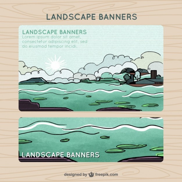Ocean hand-drawn banners