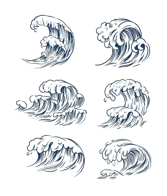 Premium Vector | Ocean or sea waves. set of vector outlines