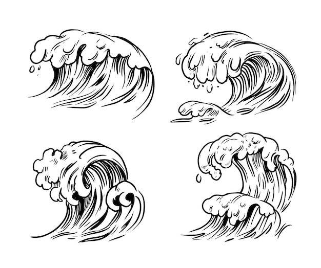 Premium Vector | Ocean or sea waves set of vector outlines