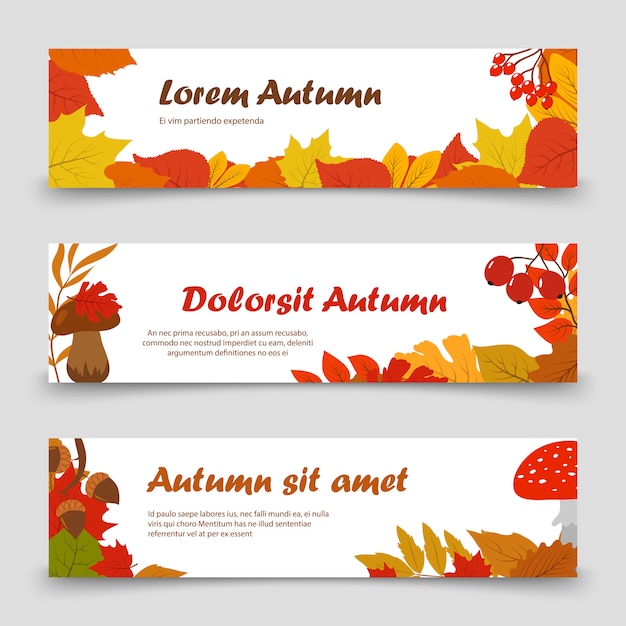 October banners. autumn leaves horizontal banner set | Premium Vector