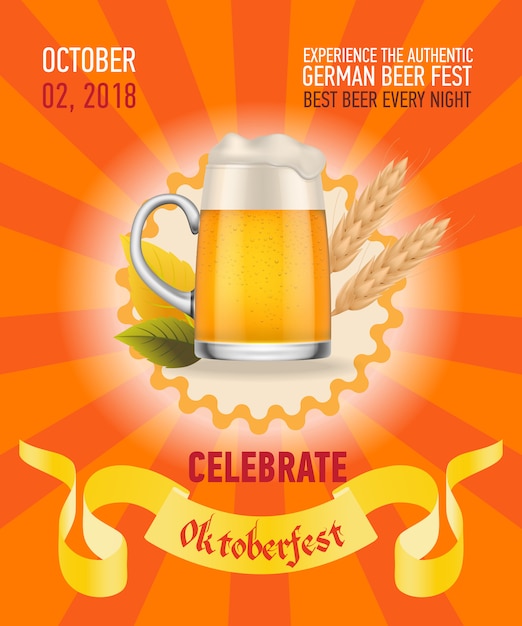 Octoberfest, best beer orange poster design Free Vector