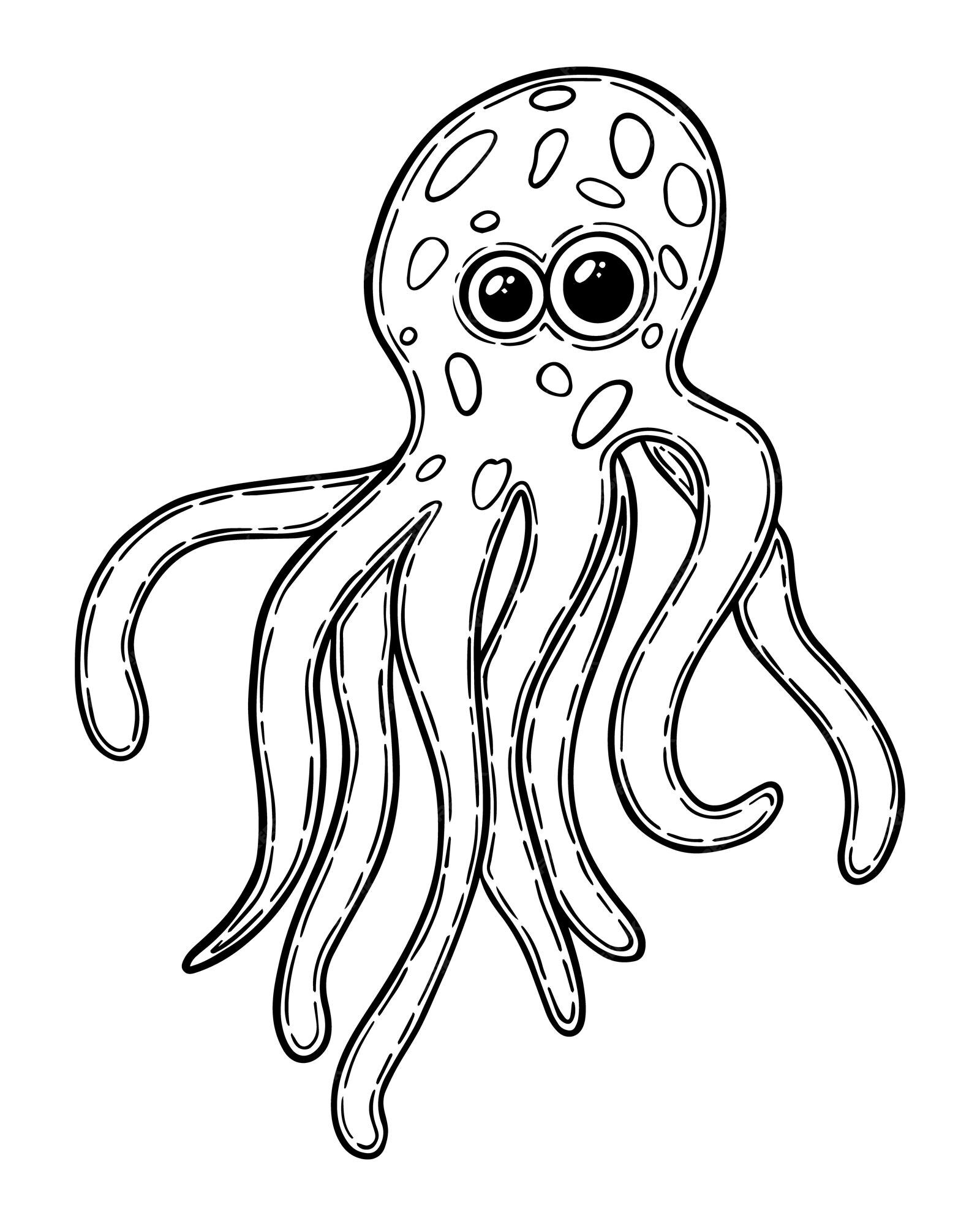 Premium Vector | Octopus with spots and eyes cartoon doodle linear