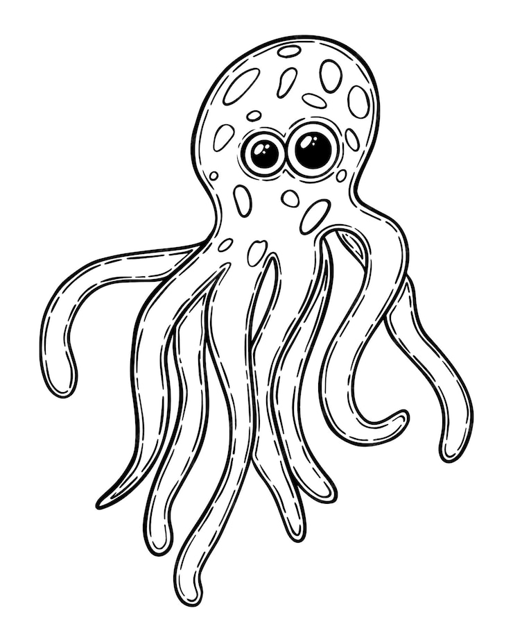 Premium Vector | Octopus with spots and eyes cartoon doodle linear