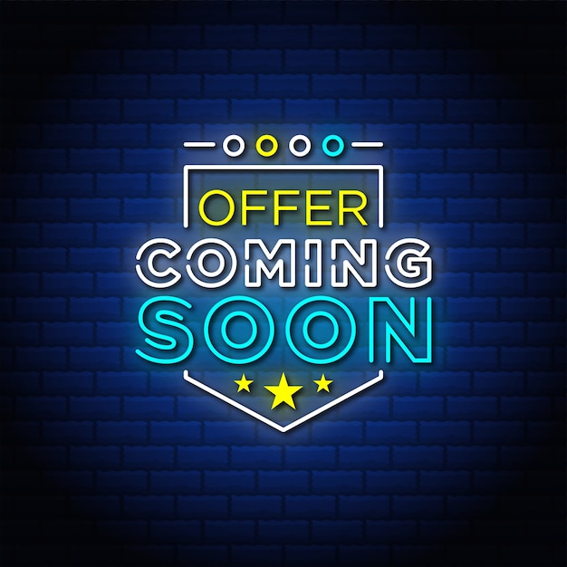 Premium Vector | Offer coming soon neon signs style text design in blue ...