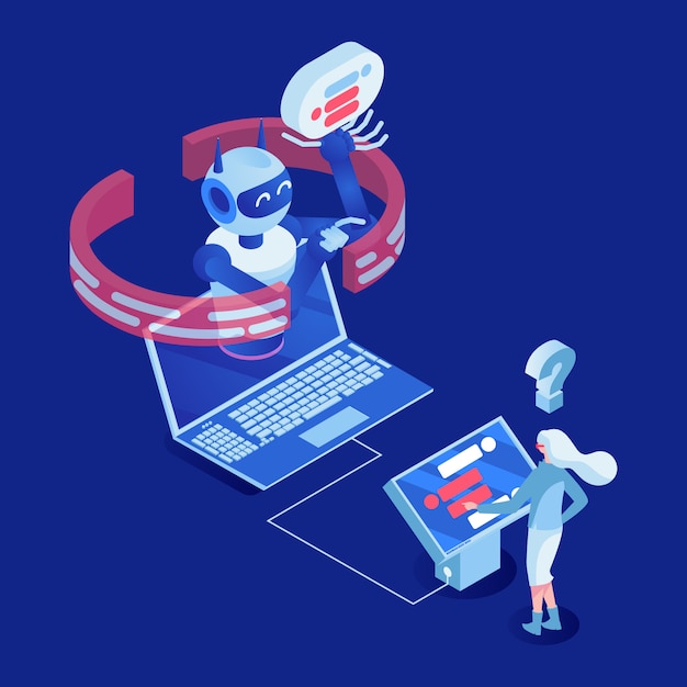Office employee working with digital display 3d cartoon character Premium Vector