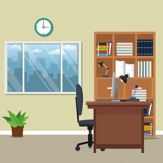 Premium Vector | Office work place cartoon