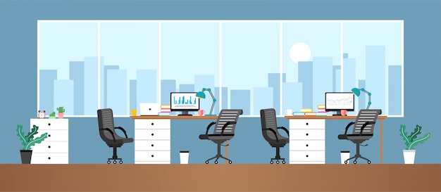 Premium Vector | Office work room for employees or contacts working in ...