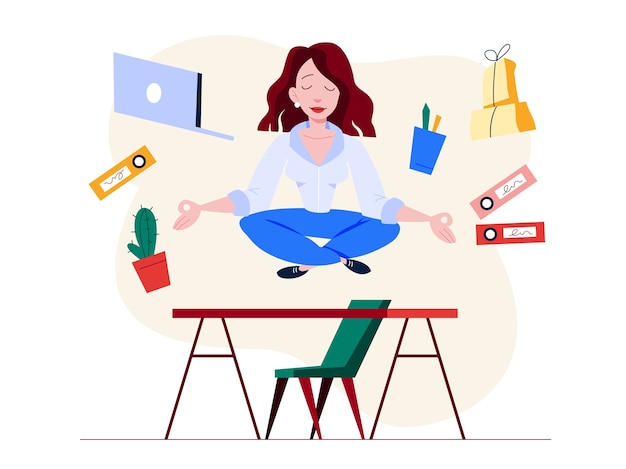 Premium Vector | Office worker in yoga pose. meditation on the work ...