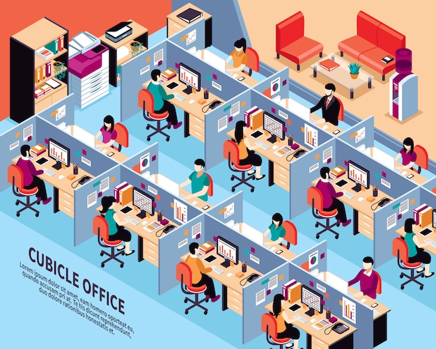 Download Office workplace isometric vector illustration | Free Vector