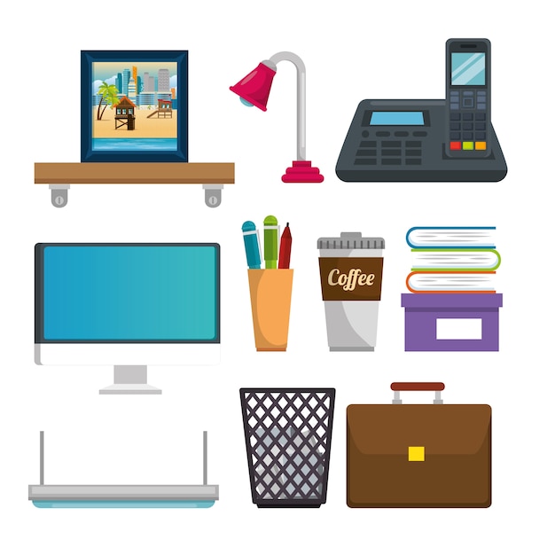 Office workplace set icons Vector | Premium Download