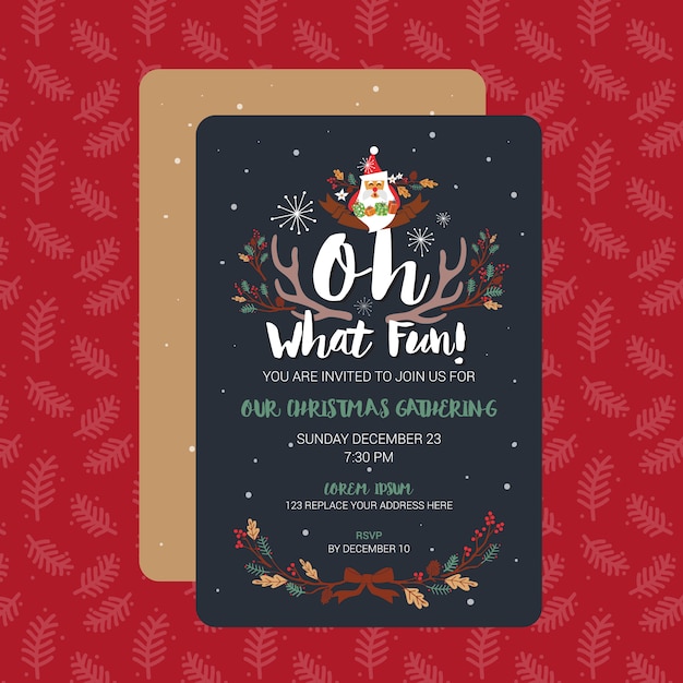 Premium Vector | Oh what fun christmas party invitation card template