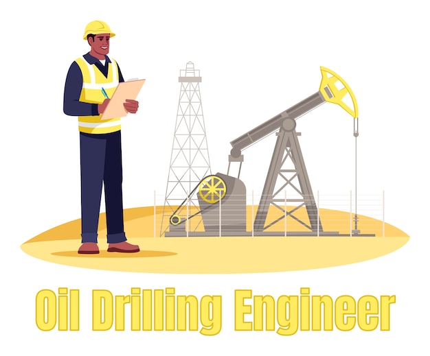 Premium Vector Oil Drilling Engineer Semi Rgb Color Illustration Oil Rig Operator Petroleum Production Gas Industry Male Worker Cartoon Character On White Background With Typography
