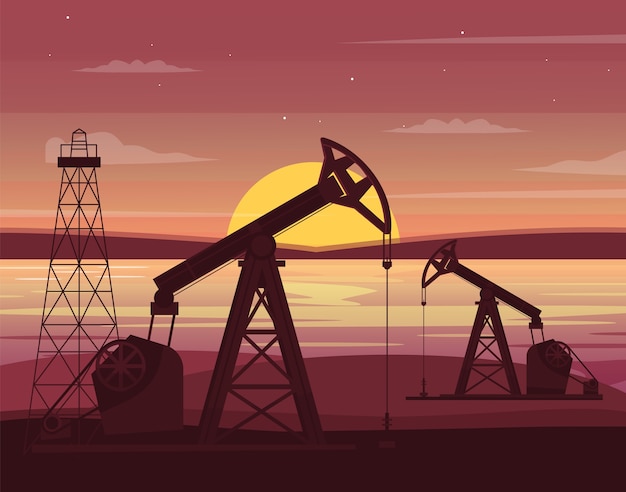 Premium Vector | Oil drilling station semi illustration. gas industry