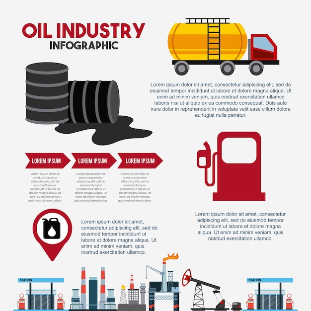 Premium Vector | Oil industry infographic barrel fuel gas station transport