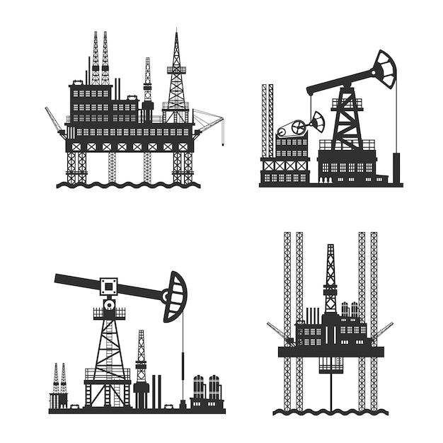 Free Vector | Oil petroleum platform black and white