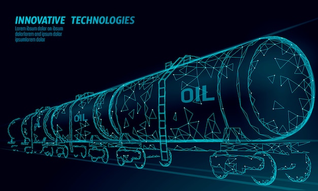 石油鉄道水槽 3dは 低ポリをレンダリングします 燃料石油金融業界のディーゼルタンク シリンダー鉄道ワゴン列車ガソリンロジスティック経済ビジネス多角形線ベクトル イラスト プレミアムベクター