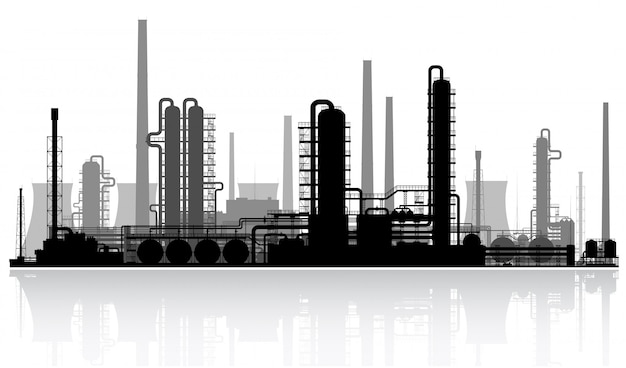石油精製所のシルエット プレミアムベクター