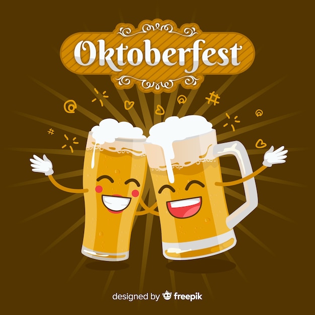Oktoberfest background with jars of beer in flat design Free Vector